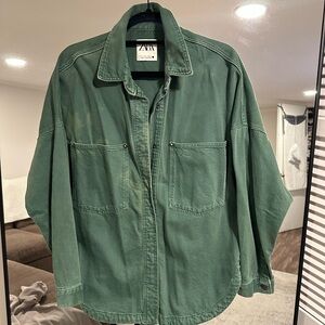 Zara Oversized Green Denim Shirt